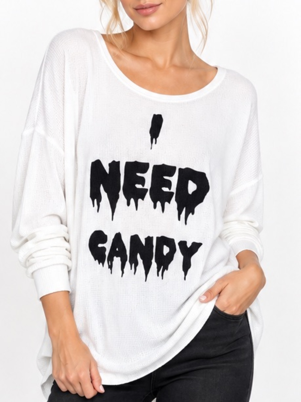 Wildfox I NEED CANDY Thermal Top XS White Halloween Y2K Grunge Made in USA